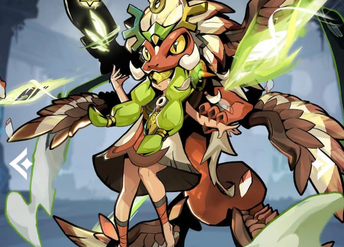 Kukulkan in an airborne state and wearing a feathered costume